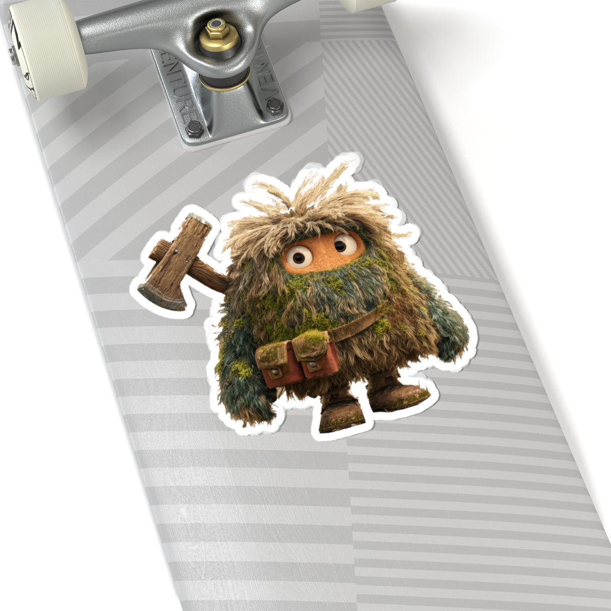 Forest Monster Axe Sticker — Cute Fuzzy Creature Kiss-Cut Sticker for Laptops & Water Bottles