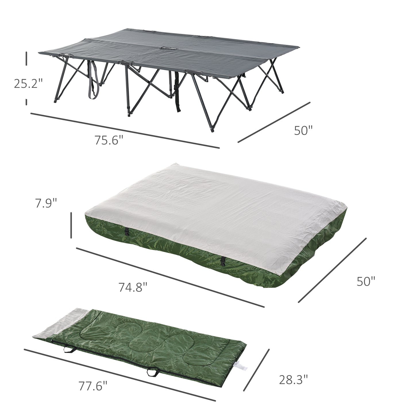 2-Person Folding Camping Cot Portable Outdoor Bed Set with Sleeping Bag