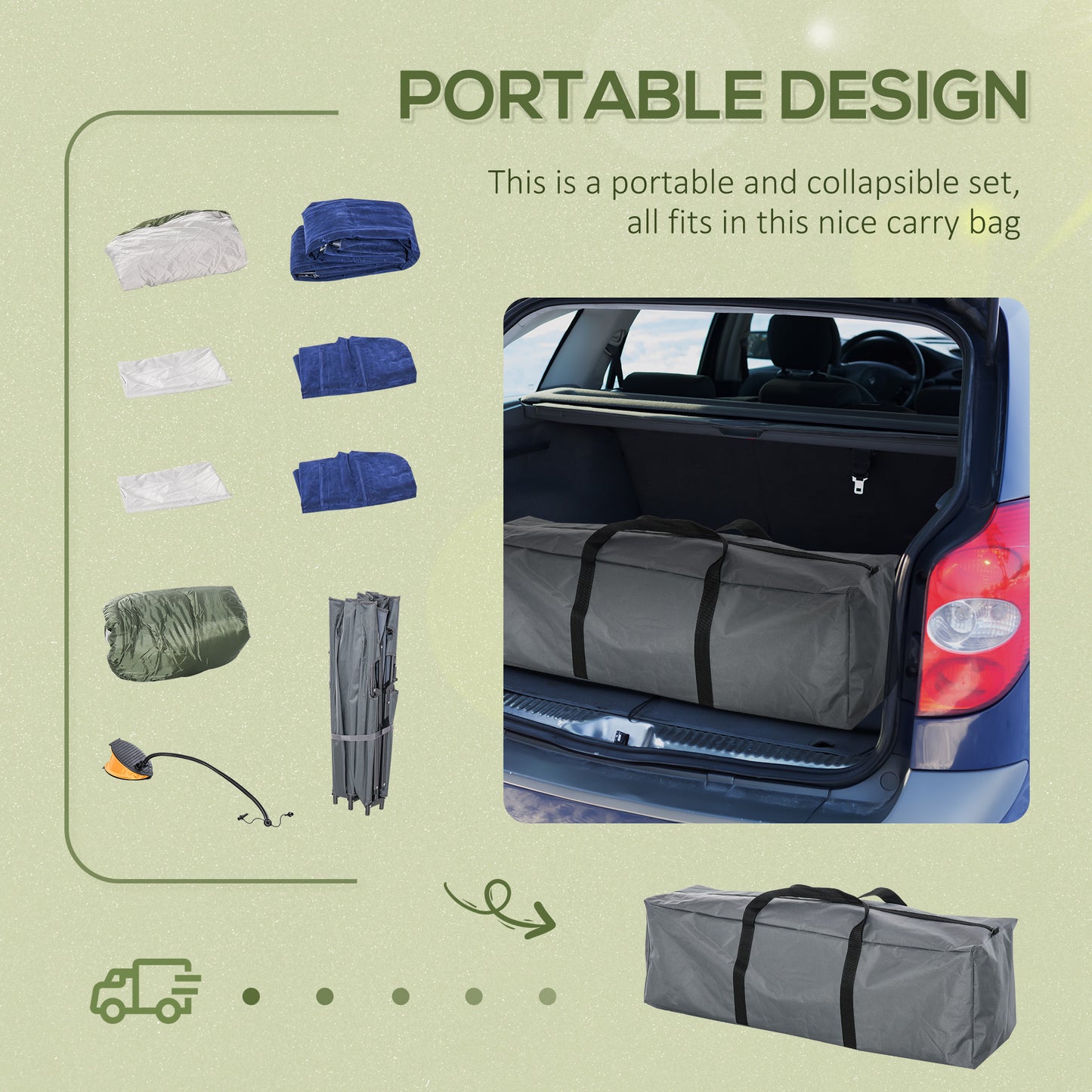 2-Person Folding Camping Cot Portable Outdoor Bed Set with Sleeping Bag