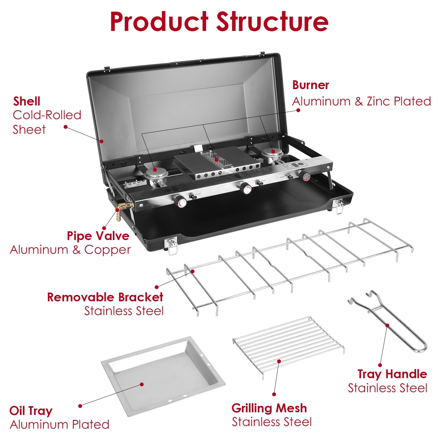 Portable Foldable Propane 3 Burner Camping Stove