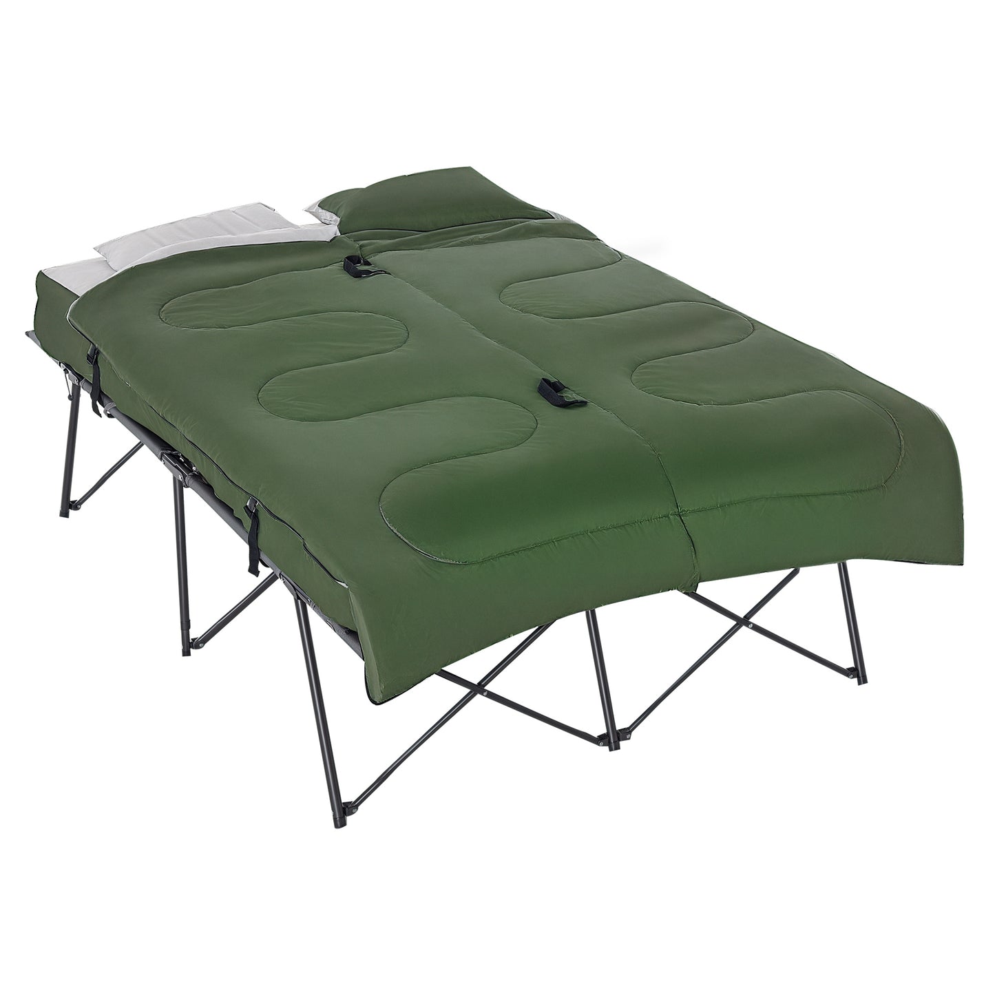 2-Person Folding Camping Cot Portable Outdoor Bed Set with Sleeping Bag