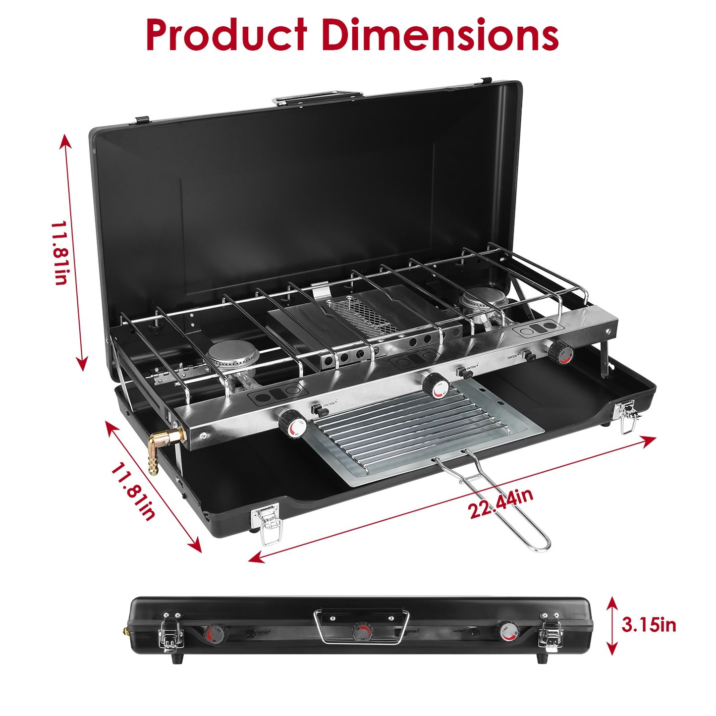 Portable Foldable Propane 3 Burner Camping Stove