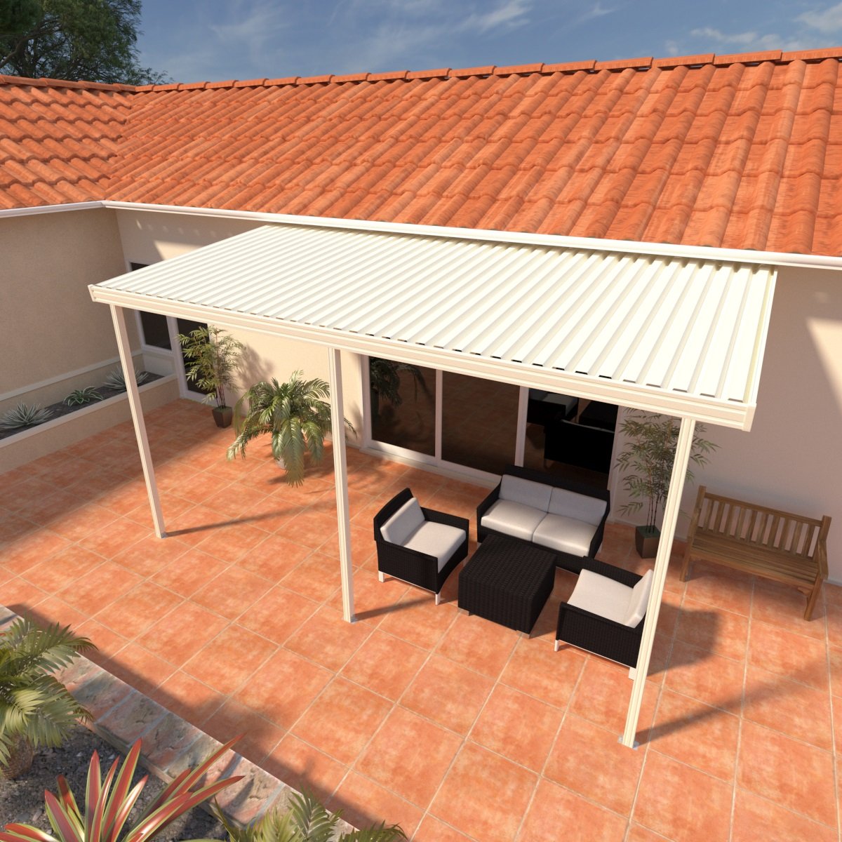 08 ft. Deep x 16 ft. Wide Attached Aluminum Patio Cover -3 Posts - (10lb Low Snow Area)