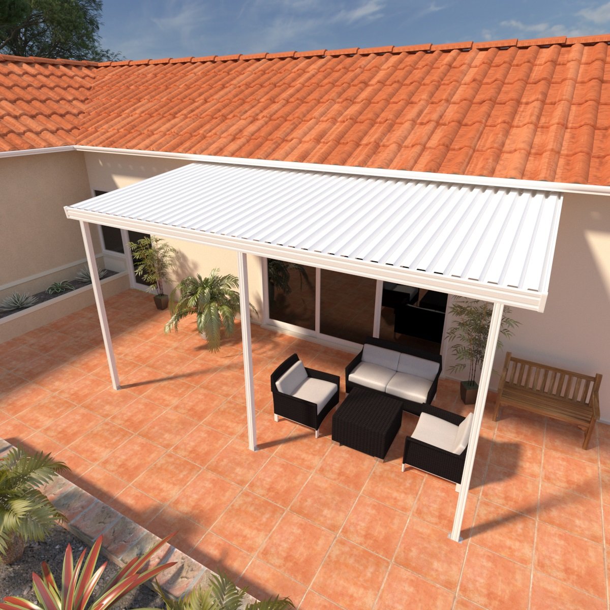 10 ft. Deep x 14 ft. Wide Attached Aluminum Patio Cover -3 Posts - (10lb Low Snow Area)