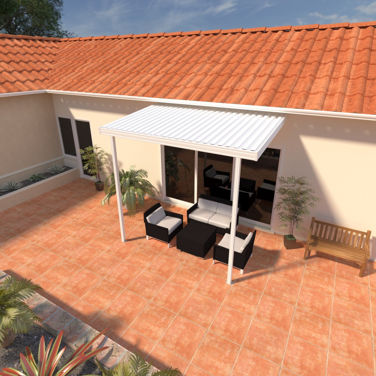 08 ft. Deep x 12 ft. Wide Attached Aluminum Patio Cover -2 Posts - (10lb Low Snow Area)
