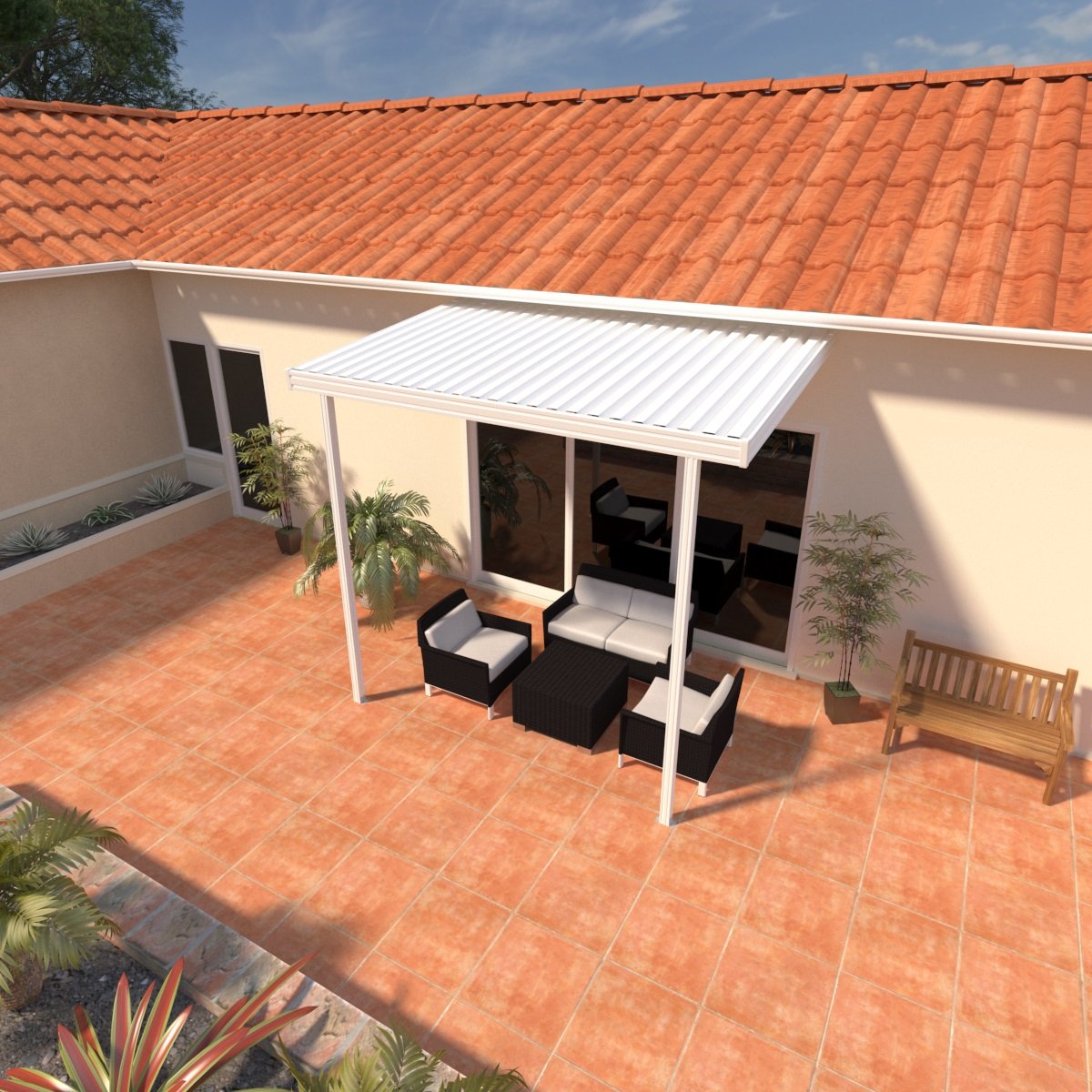 10 ft. Deep x 12 ft. Wide Attached Aluminum Patio Cover -2 Posts - (10lb Low Snow Area)