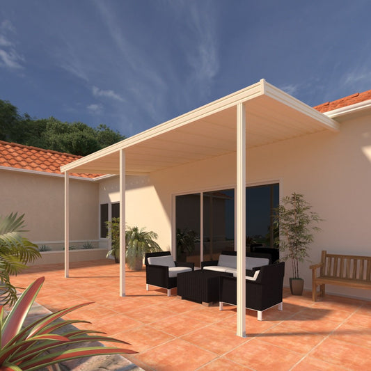 12 ft. Deep x 16 ft. Wide Attached Aluminum Patio Cover -3 Posts - (10lb Low Snow Area)