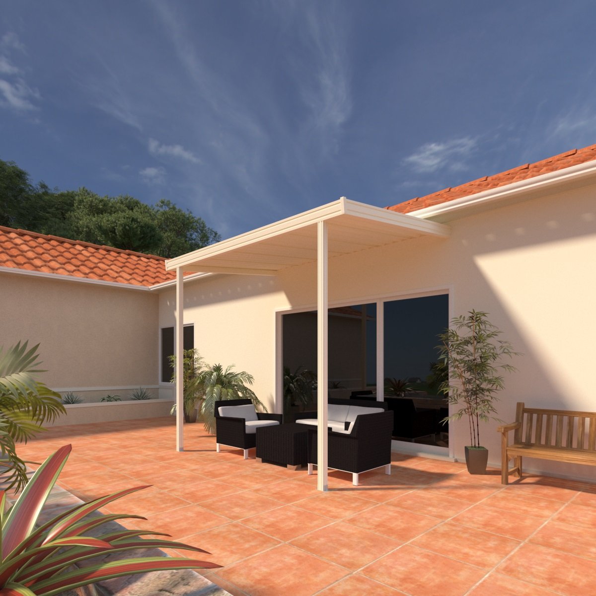 12 ft. Deep x 12 ft. Wide Attached Aluminum Patio Cover -2 Posts - (10lb Low Snow Area)
