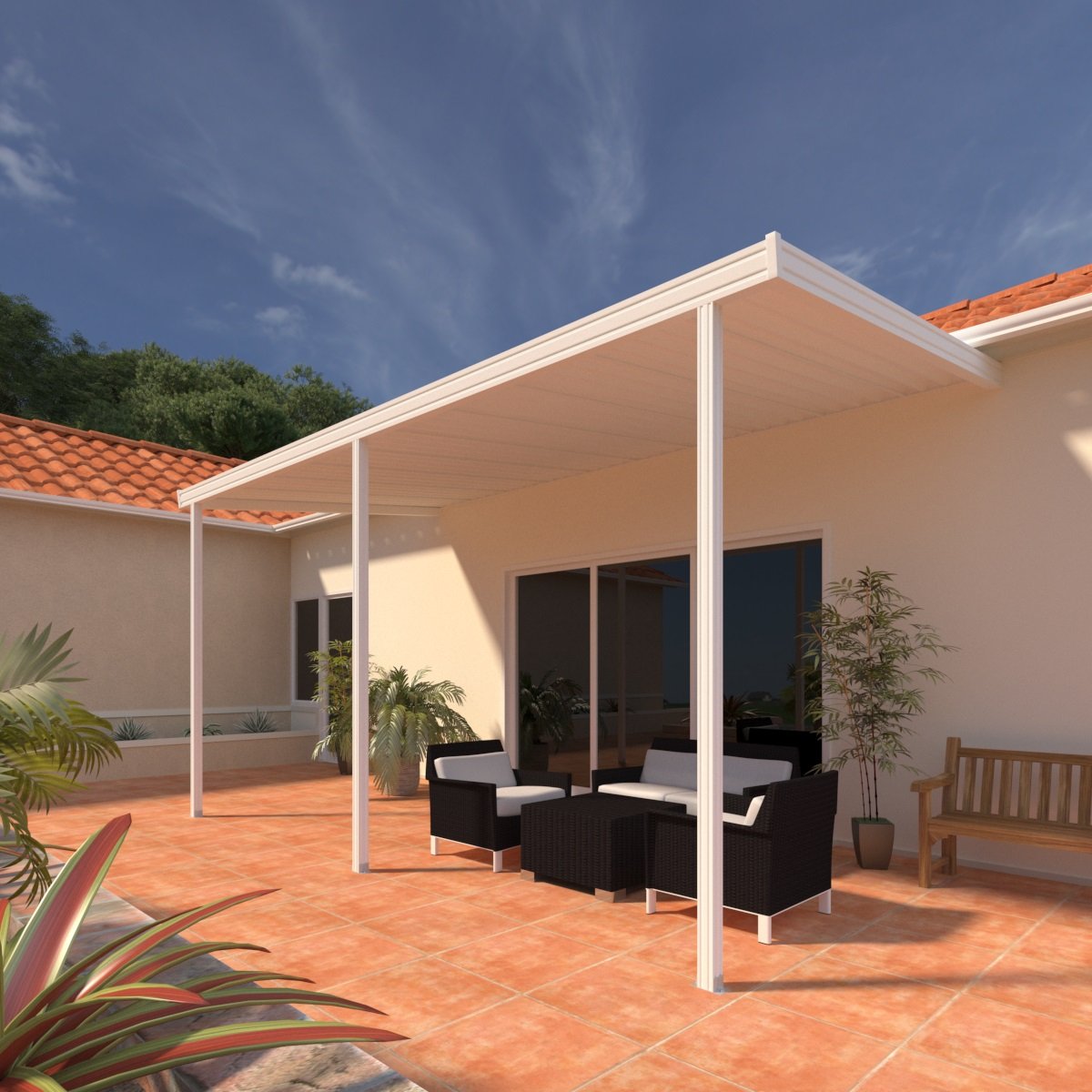 10 ft. Deep x 14 ft. Wide Attached Aluminum Patio Cover -3 Posts - (10lb Low Snow Area)