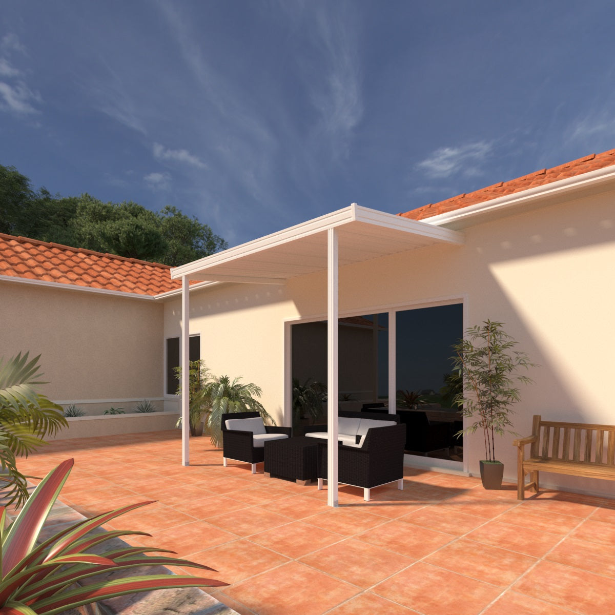 08 ft. Deep x 12 ft. Wide Attached Aluminum Patio Cover -2 Posts - (10lb Low Snow Area)
