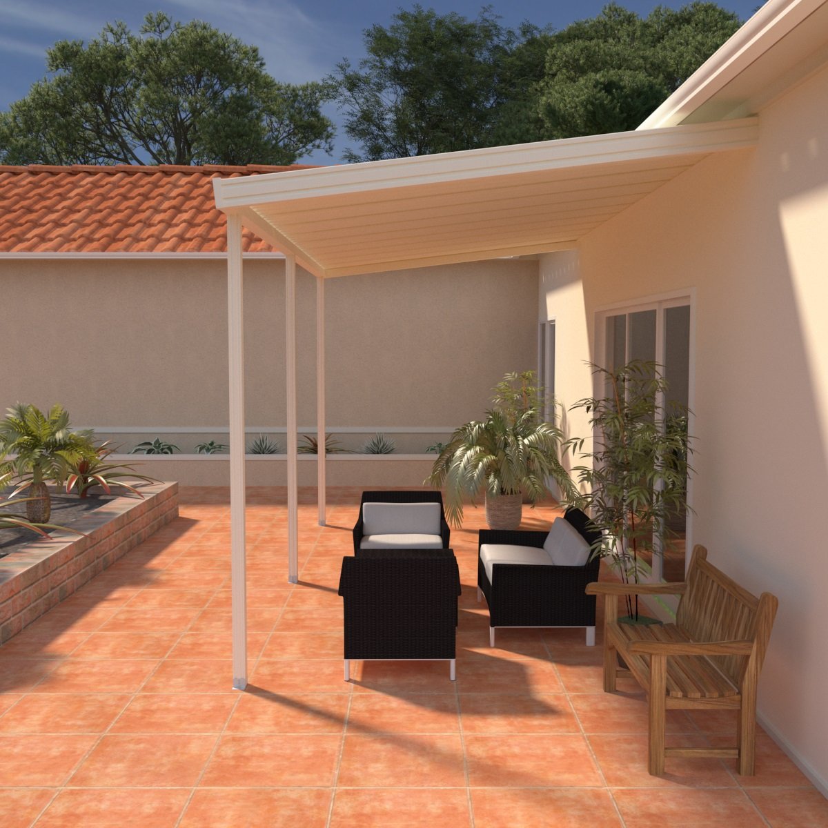 10 ft. Deep x 16 ft. Wide Attached Aluminum Patio Cover -3 Posts - (10lb Low Snow Area)