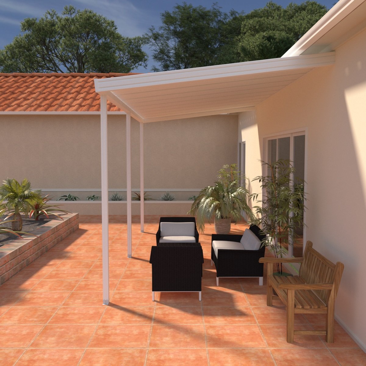 10 ft. Deep x 14 ft. Wide Attached Aluminum Patio Cover -3 Posts - (10lb Low Snow Area)
