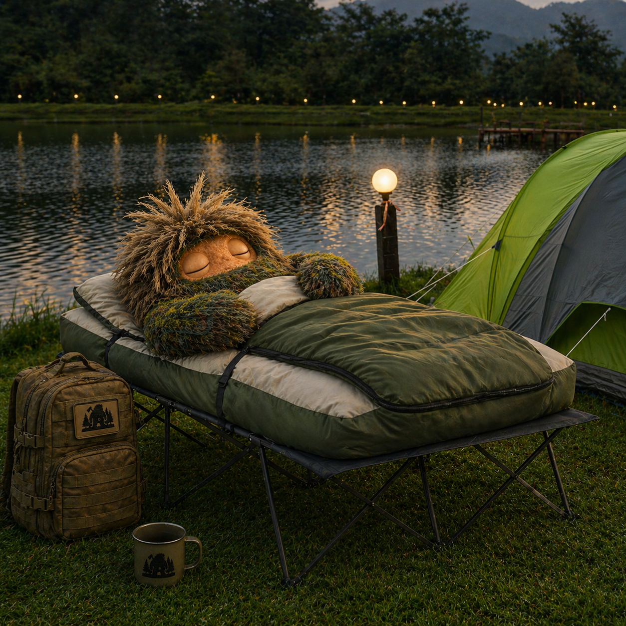 2-Person Folding Camping Cot Portable Outdoor Bed Set with Sleeping Bag