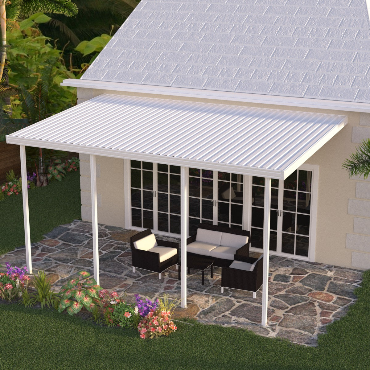 12 ft. Deep x 20 ft. Wide Attached Aluminum Patio Cover - 4 Posts - (10lb Low Snow Area)