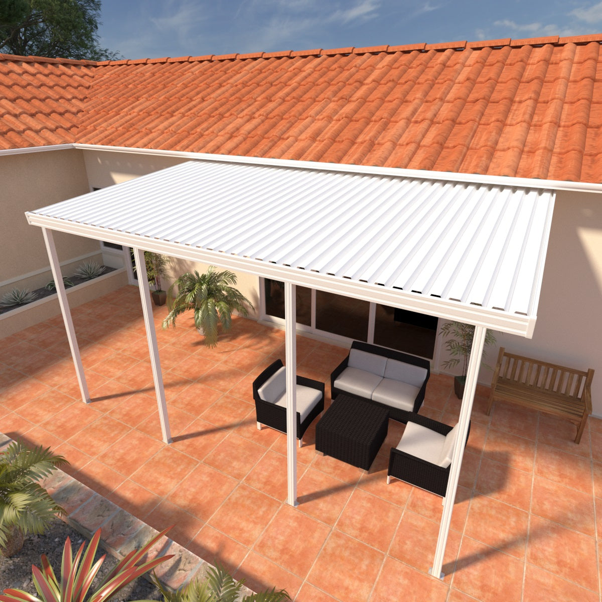12 ft. Deep x 20 ft. Wide Attached Aluminum Patio Cover - 4 Posts - (10lb Low Snow Area)