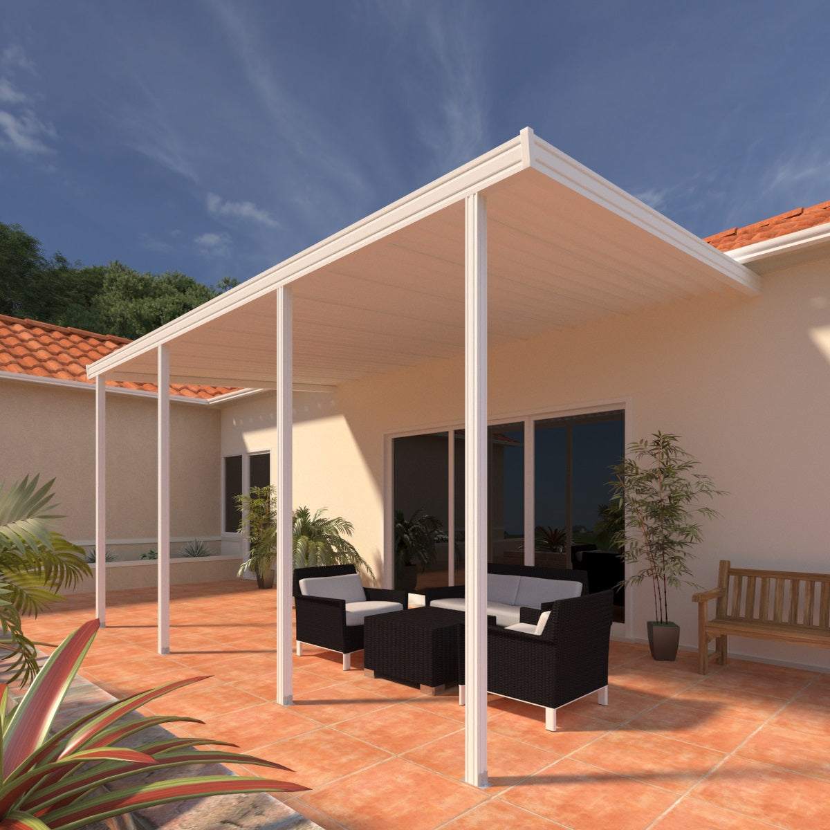 12 ft. Deep x 20 ft. Wide Attached Aluminum Patio Cover - 4 Posts - (10lb Low Snow Area)