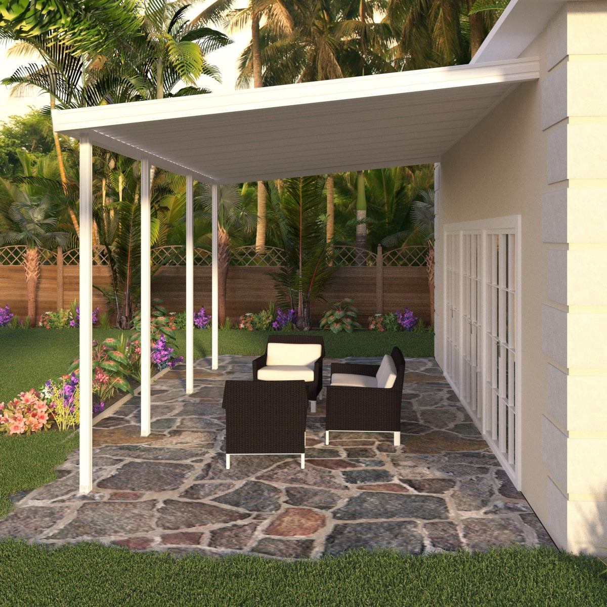 12 ft. Deep x 20 ft. Wide Attached Aluminum Patio Cover - 4 Posts - (10lb Low Snow Area)
