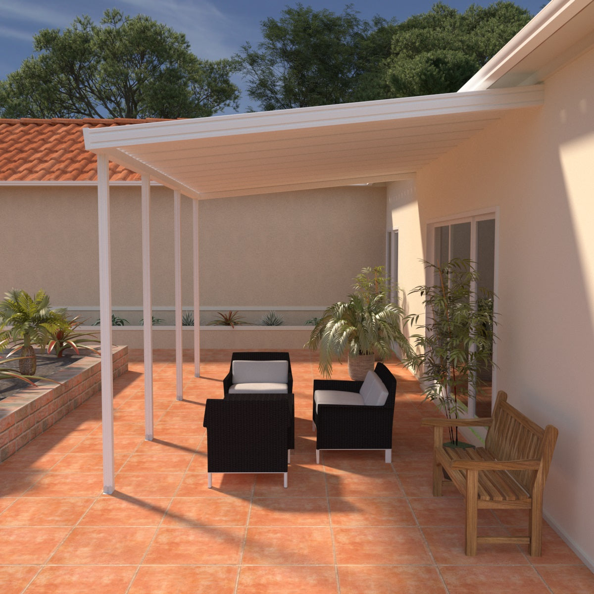 12 ft. Deep x 20 ft. Wide Attached Aluminum Patio Cover - 4 Posts - (10lb Low Snow Area)