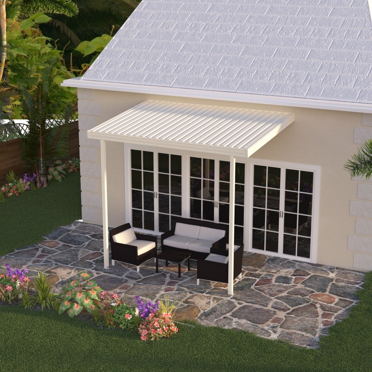 12 ft. Deep x 12 ft. Wide Attached Aluminum Patio Cover -2 Posts - (10lb Low Snow Area)