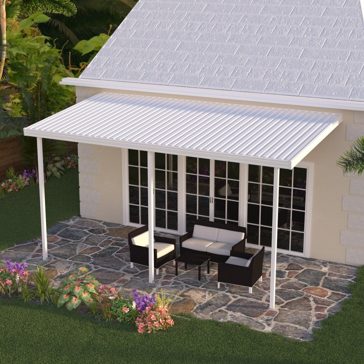 10 ft. Deep x 14 ft. Wide Attached Aluminum Patio Cover -3 Posts - (10lb Low Snow Area)