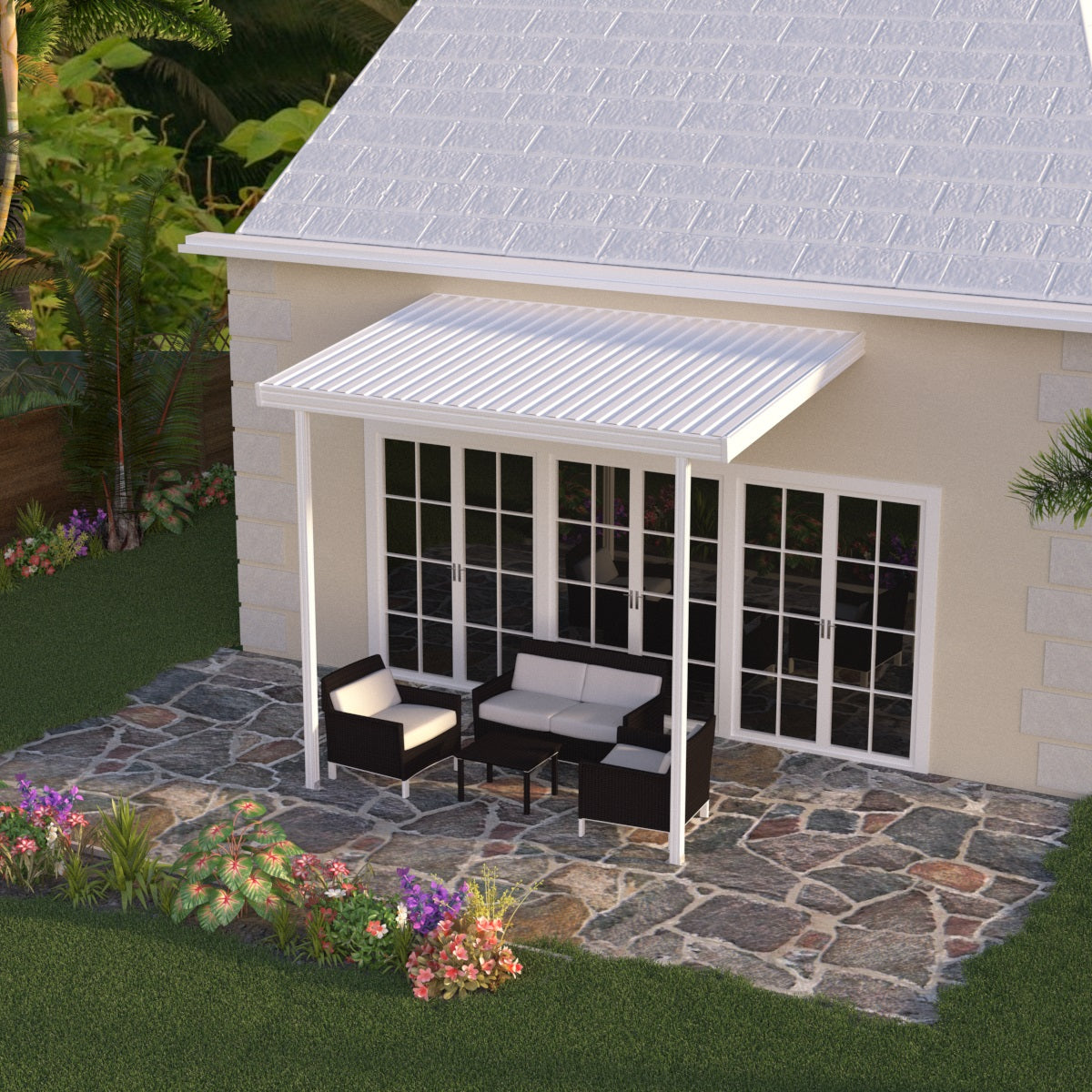 08 ft. Deep x 12 ft. Wide Attached Aluminum Patio Cover -2 Posts - (10lb Low Snow Area)
