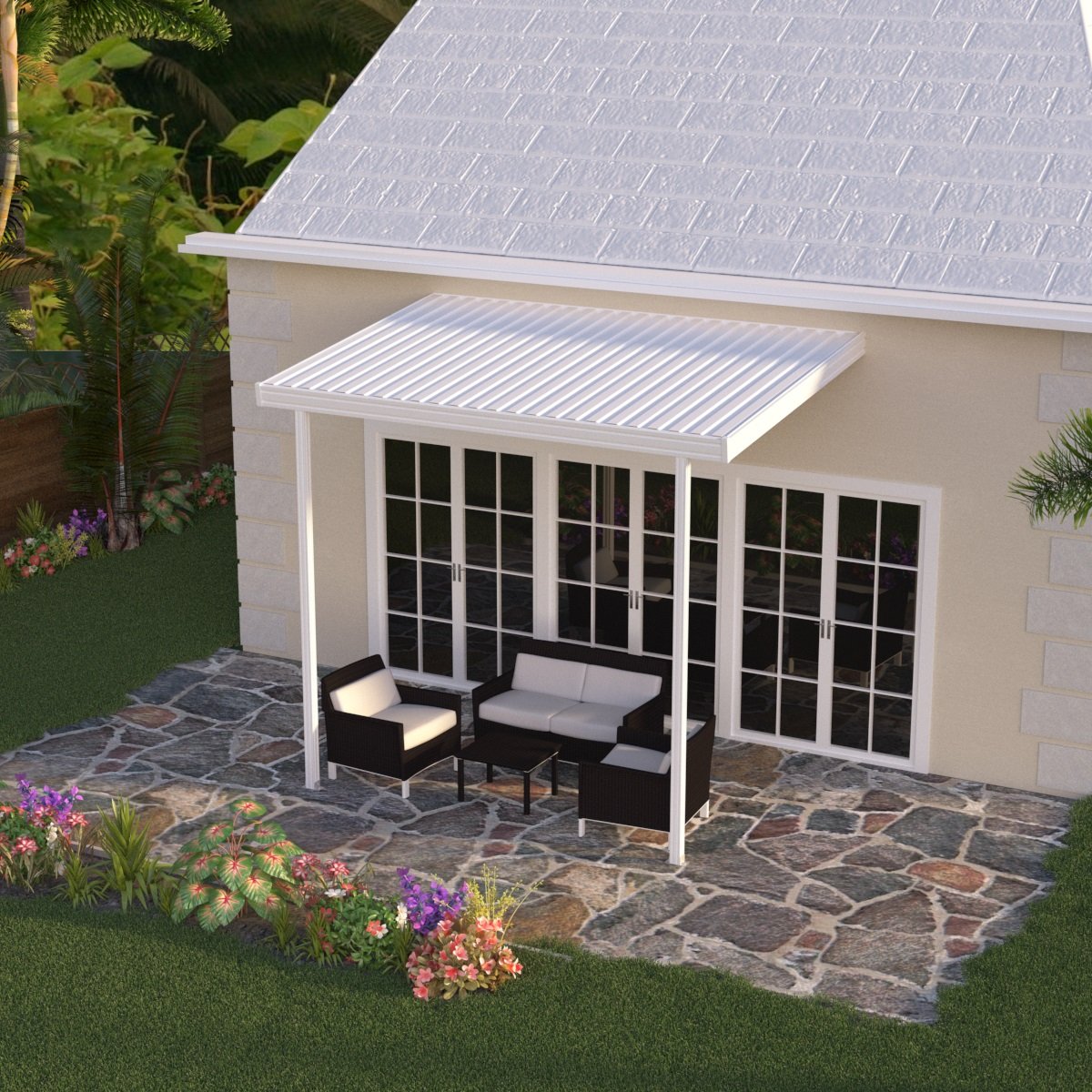10 ft. Deep x 12 ft. Wide Attached Aluminum Patio Cover -2 Posts - (10lb Low Snow Area)