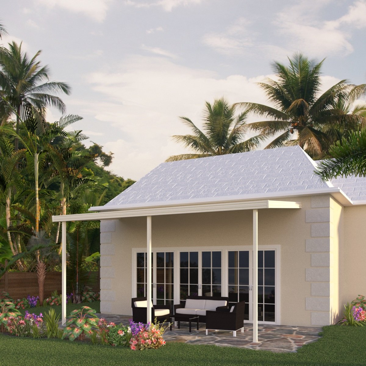 12 ft. Deep x 16 ft. Wide Attached Aluminum Patio Cover -3 Posts - (10lb Low Snow Area)