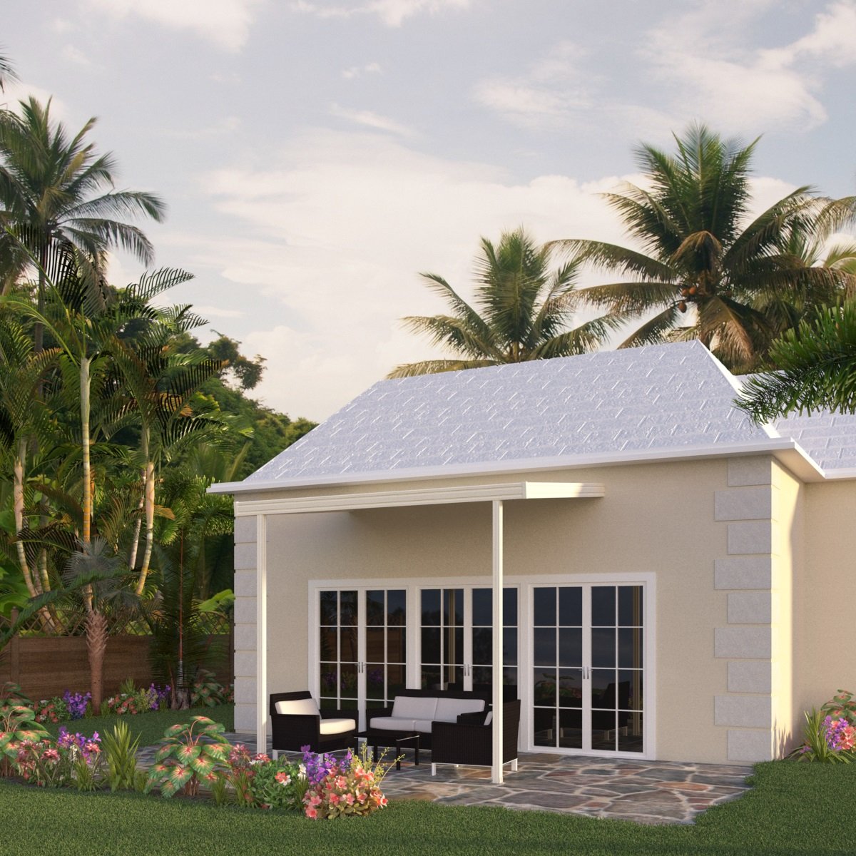 12 ft. Deep x 12 ft. Wide Attached Aluminum Patio Cover -2 Posts - (10lb Low Snow Area)