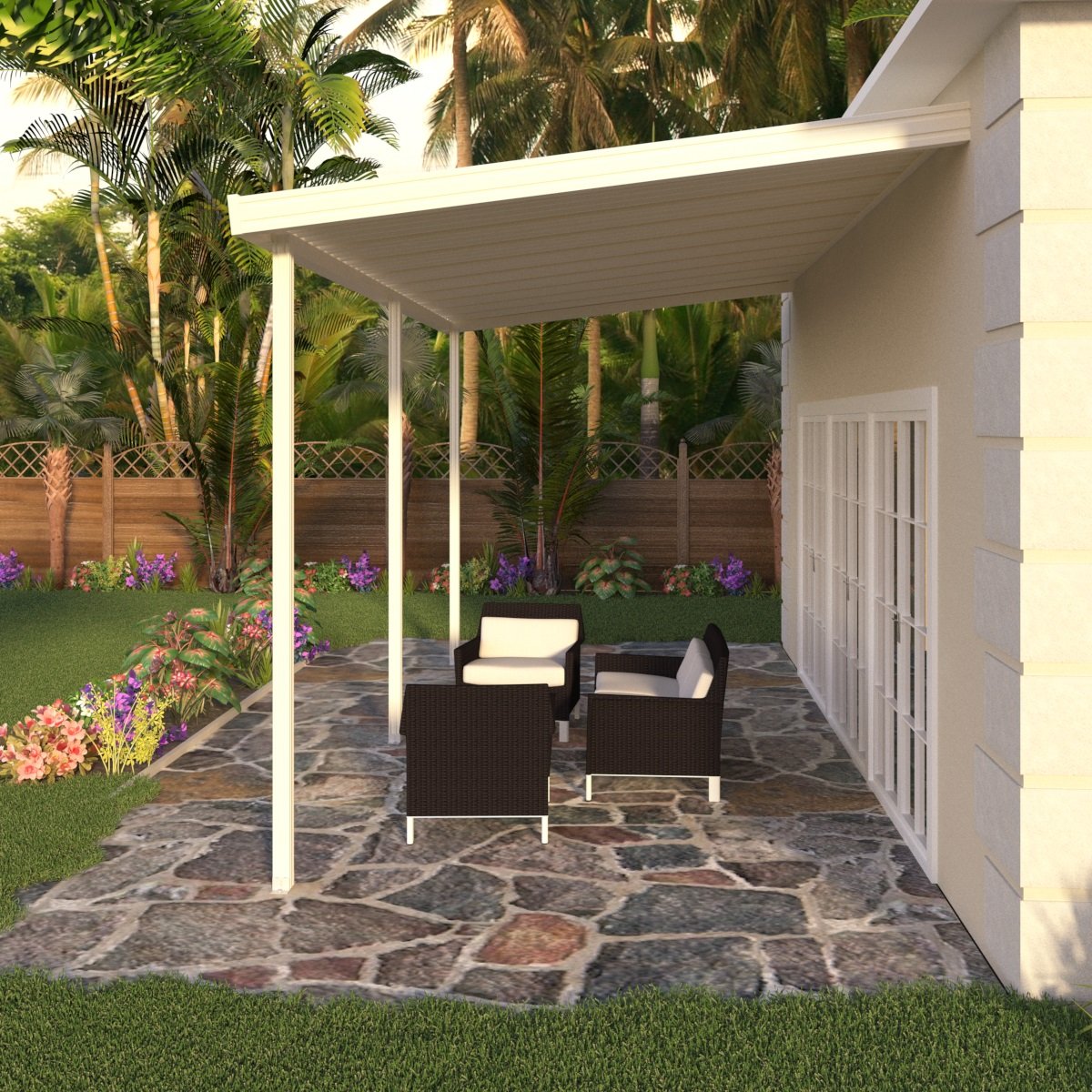 12 ft. Deep x 16 ft. Wide Attached Aluminum Patio Cover -3 Posts - (10lb Low Snow Area)