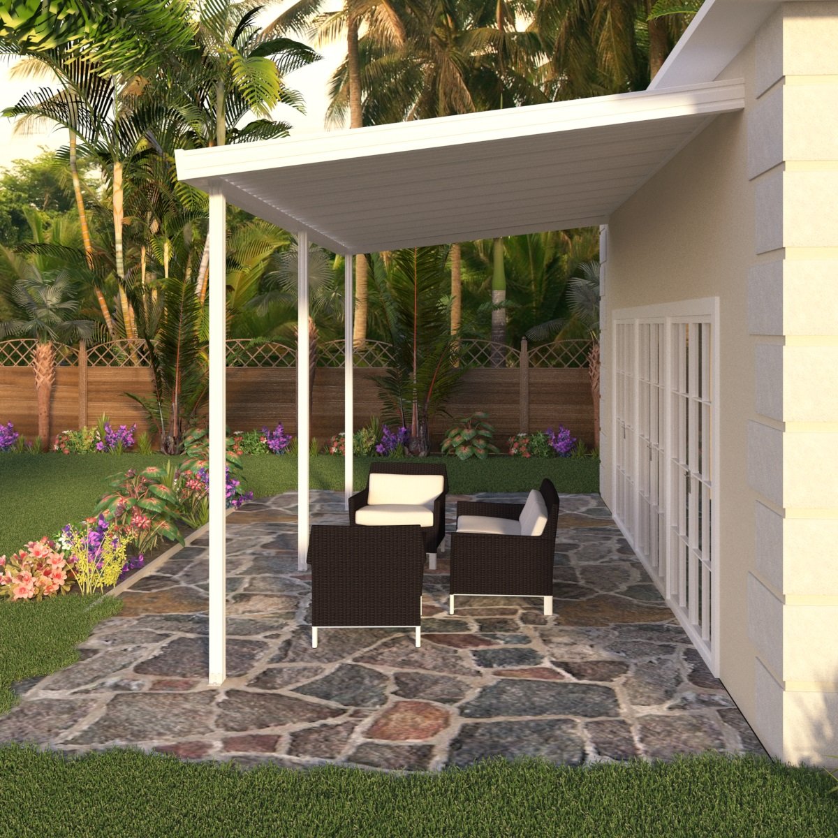 10 ft. Deep x 14 ft. Wide Attached Aluminum Patio Cover -3 Posts - (10lb Low Snow Area)