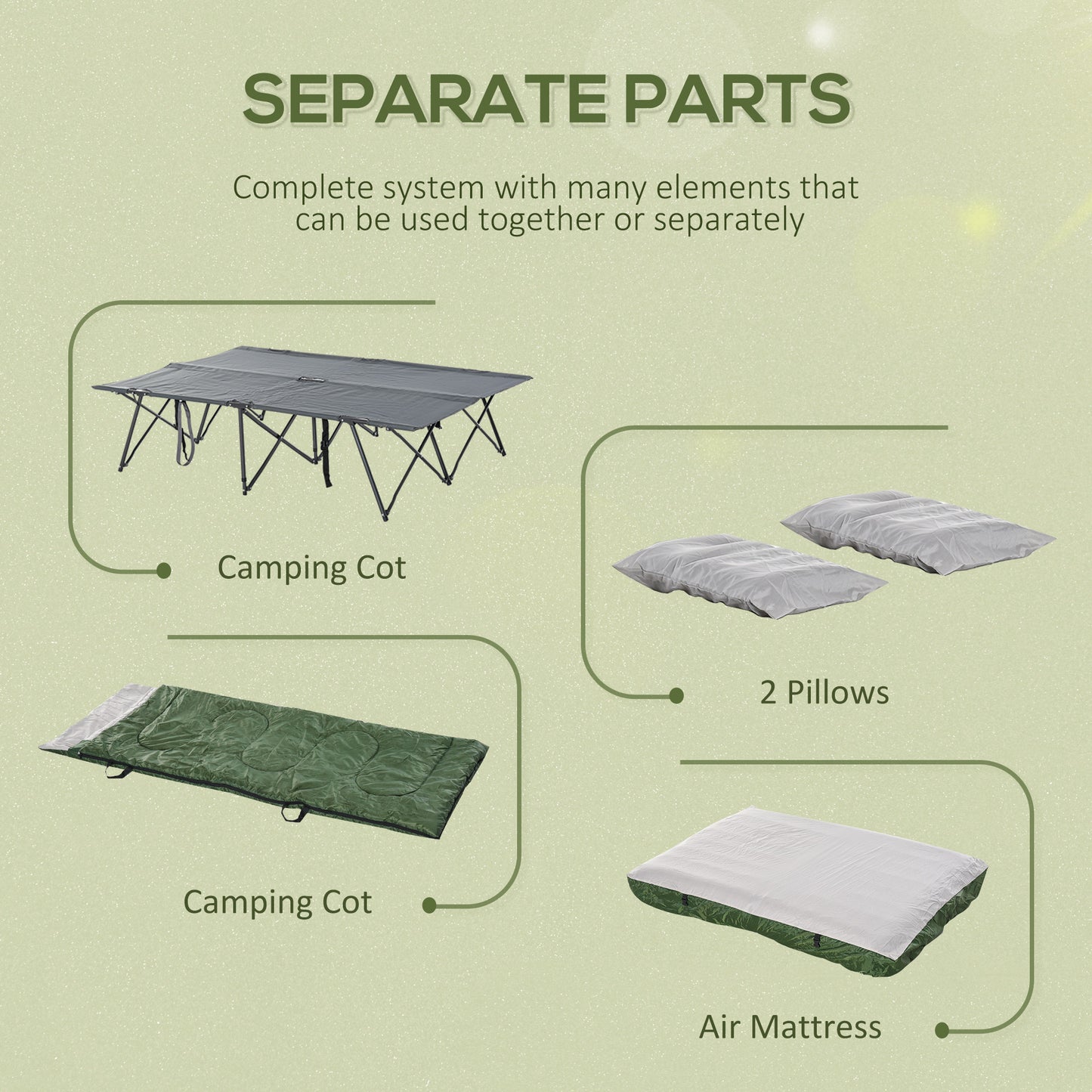 2-Person Folding Camping Cot Portable Outdoor Bed Set with Sleeping Bag
