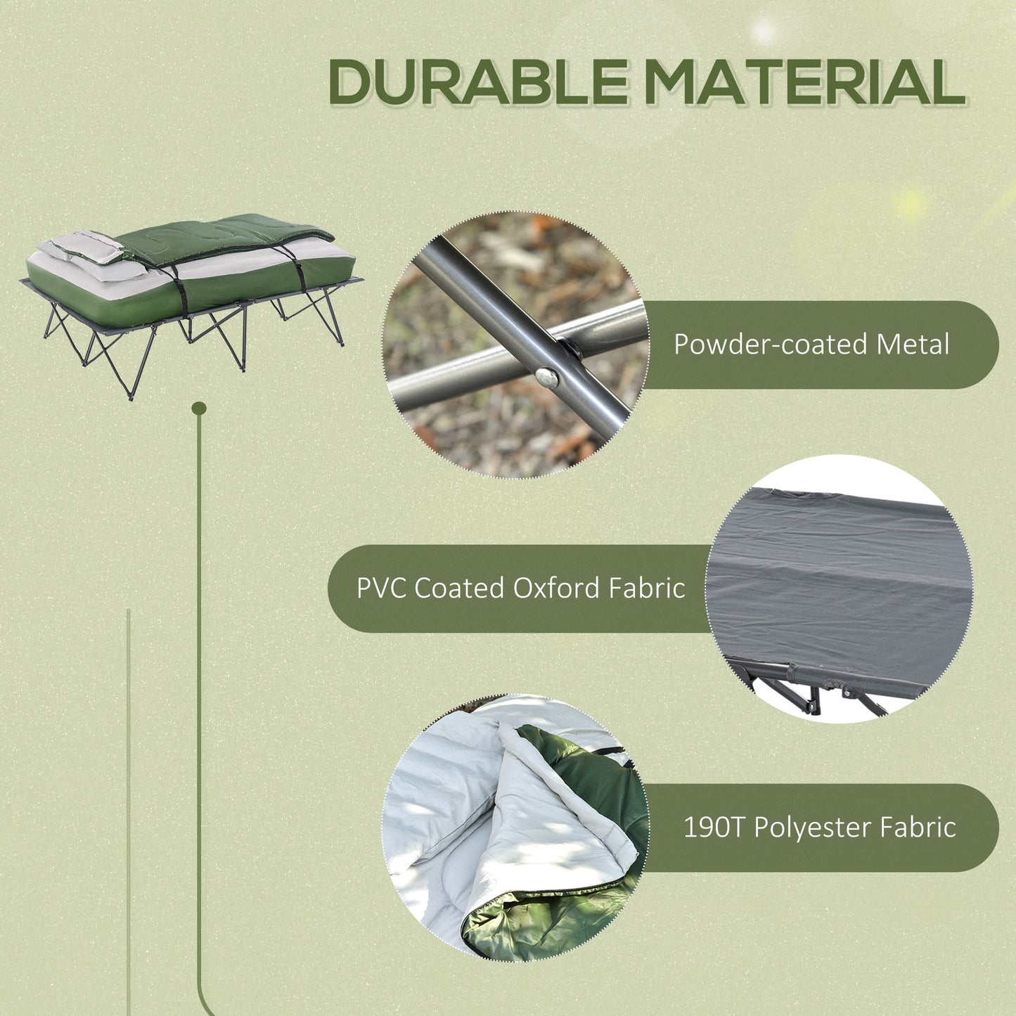 2-Person Folding Camping Cot Portable Outdoor Bed Set with Sleeping Bag