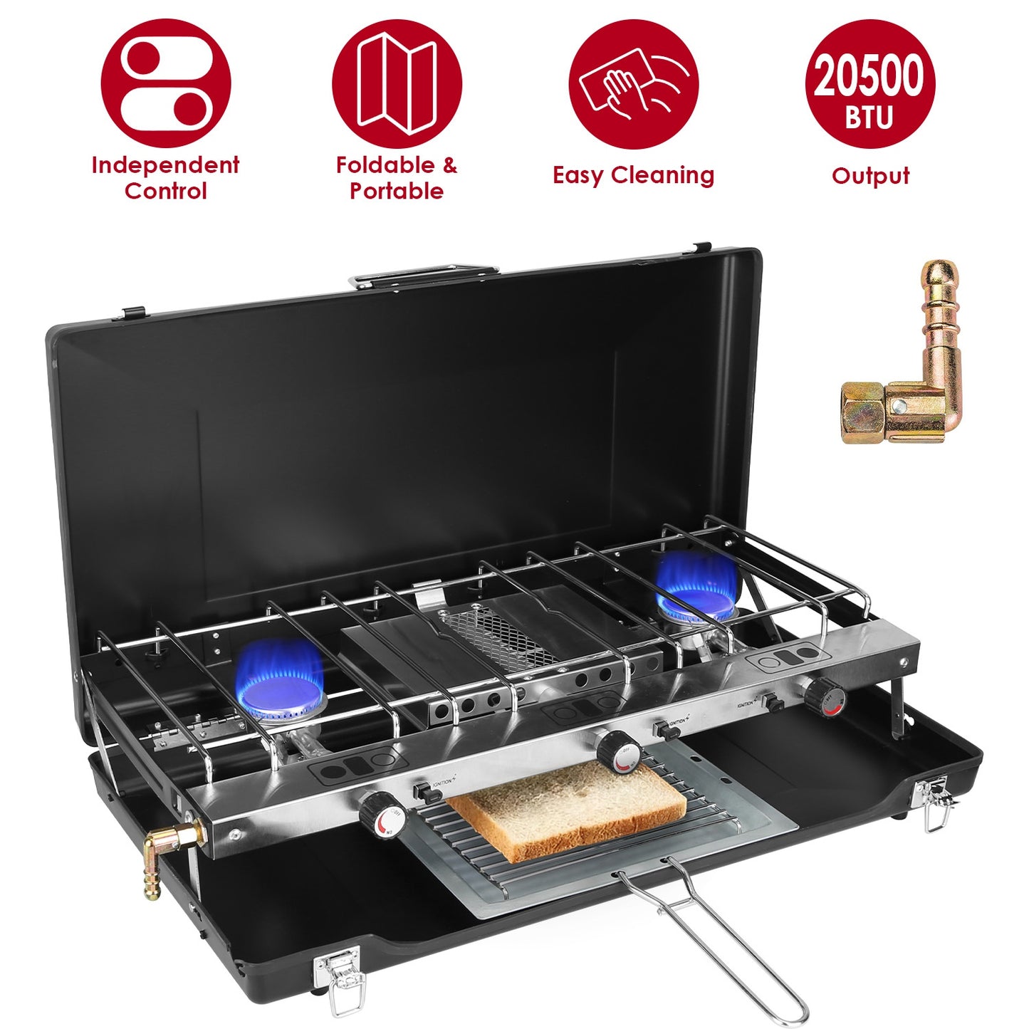Portable Foldable Propane 3 Burner Camping Stove