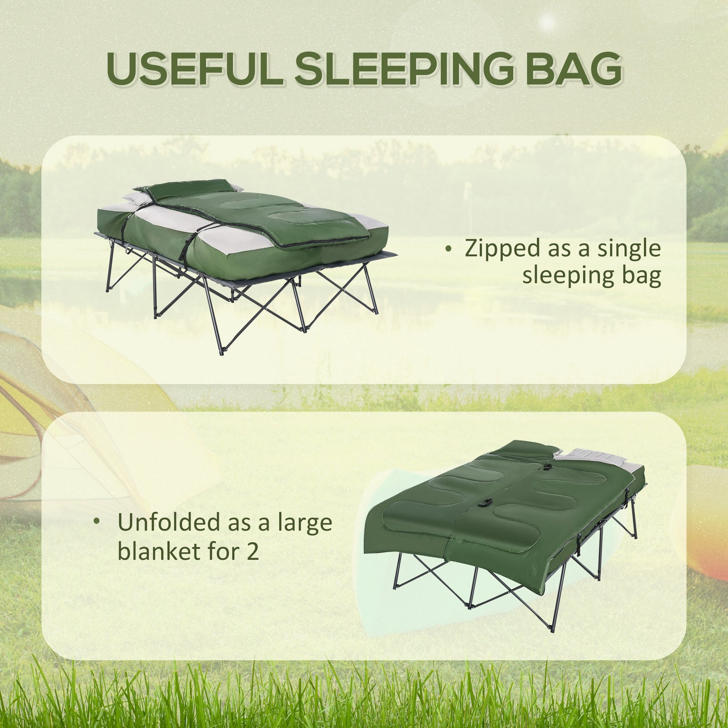 2-Person Folding Camping Cot Portable Outdoor Bed Set with Sleeping Bag